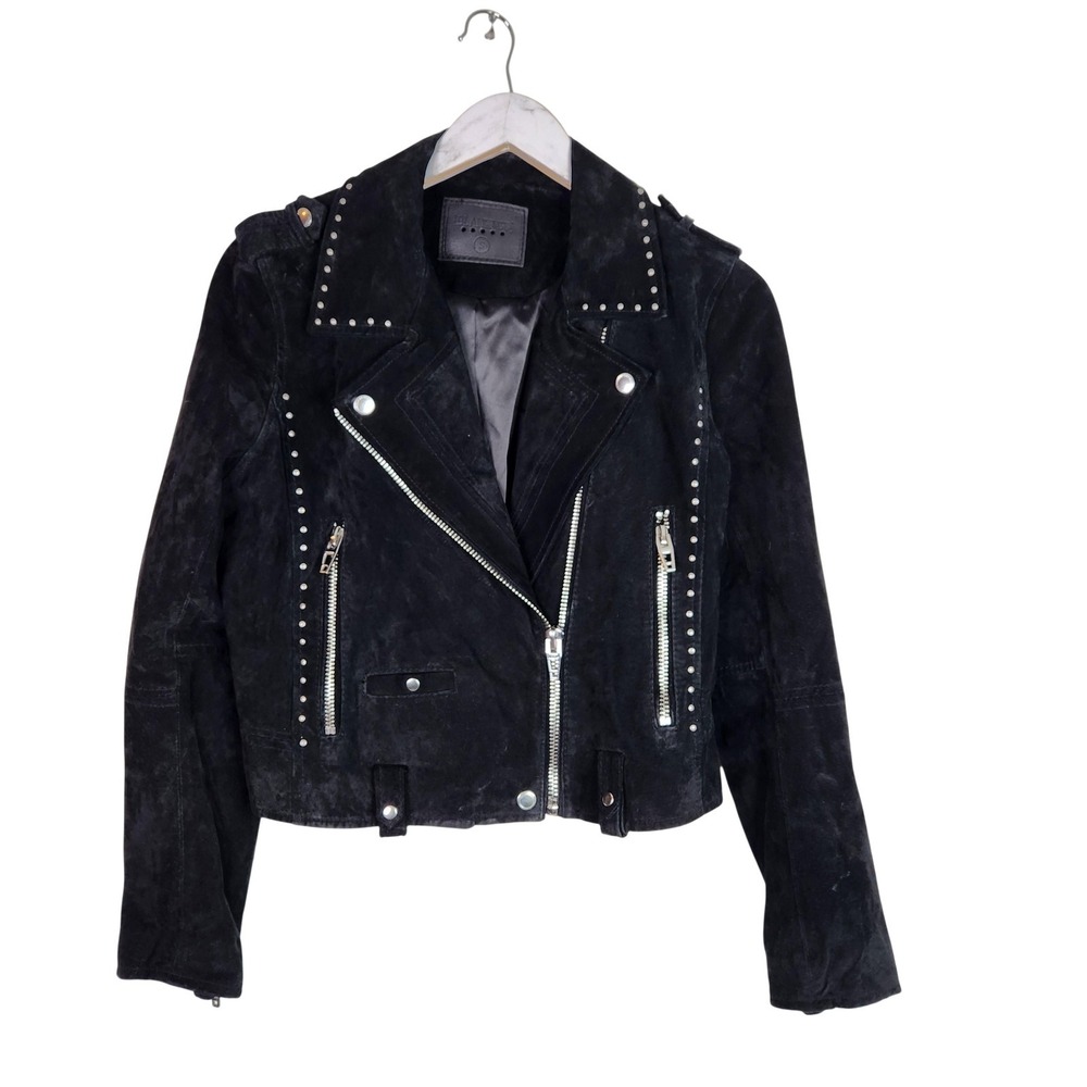 BLANKNYC Jacket Womens Small Black Studded‎ Leather Moto Biker Cropped Zip